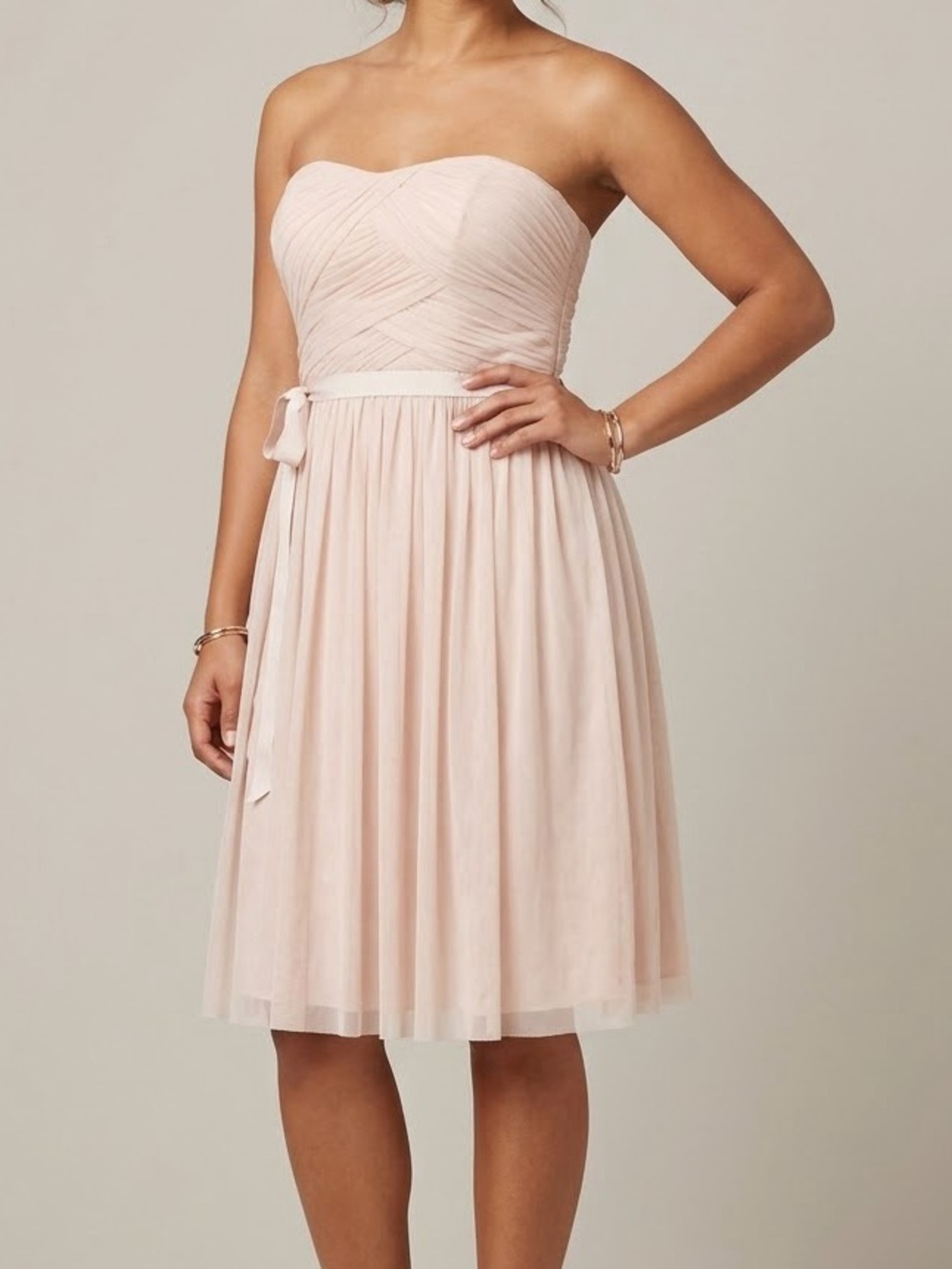 Hitherto Anthropologie‎ Blush Pink Strapless Mesh Tulle Cocktail Dress Size 14